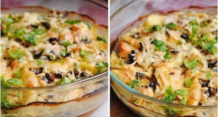 Рецепт картофельного гратена с курицей и грибами